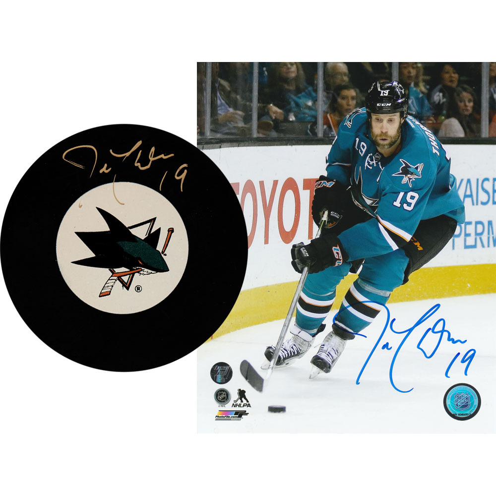 Joe Thornton Autographed San Jose Sharks Combo Lot - 8X10 Photo & Puck