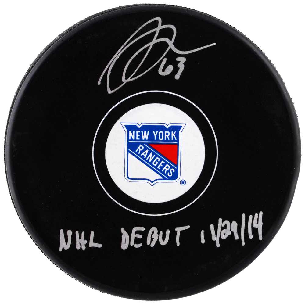 Anthony Duclair New York Rangers Autographed Hockey Puck with NHL Debut 11/29/14 Inscription