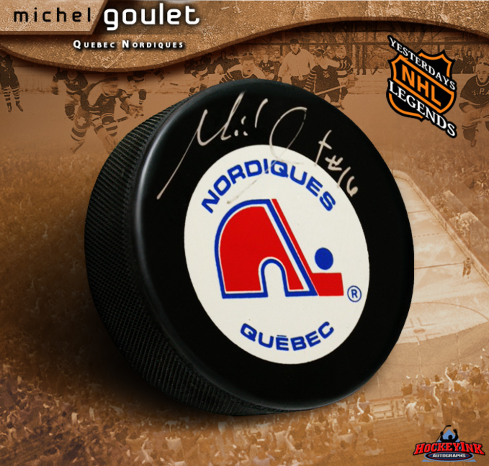 MICHEL GOULET Signed Retro Quebec Nordiques Puck