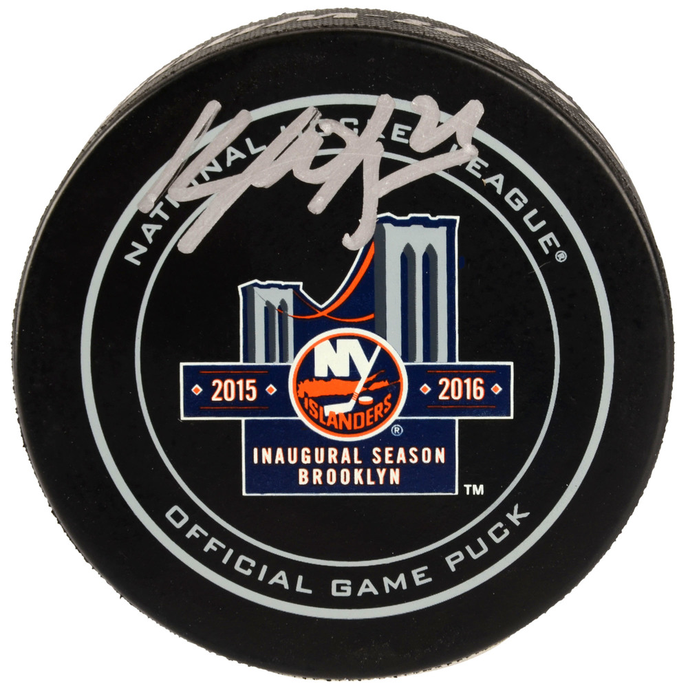 Kyle Okposo New York Islanders Autographed Inaugural Season In Brooklyn Official Game Puck