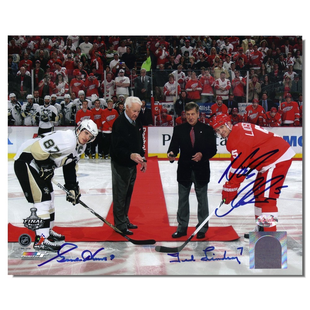 Gordie Howe, Ted Lindsay and Nicklas Lidstrom Autographed 8x10 Photo