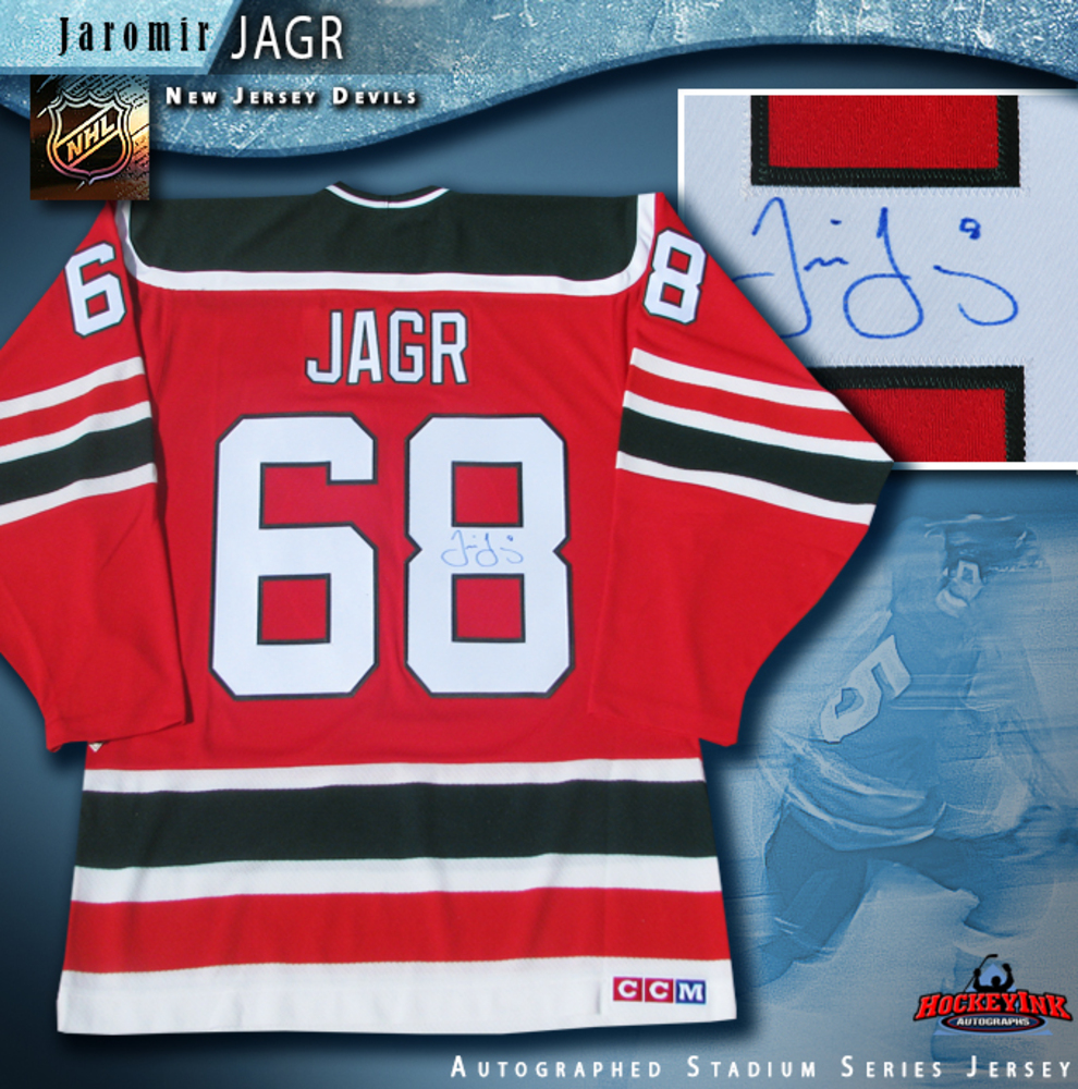 JAROMIR JAGR Signed 2014 NHL Stadium Series New Jersey Devils Red Reebok Jersey