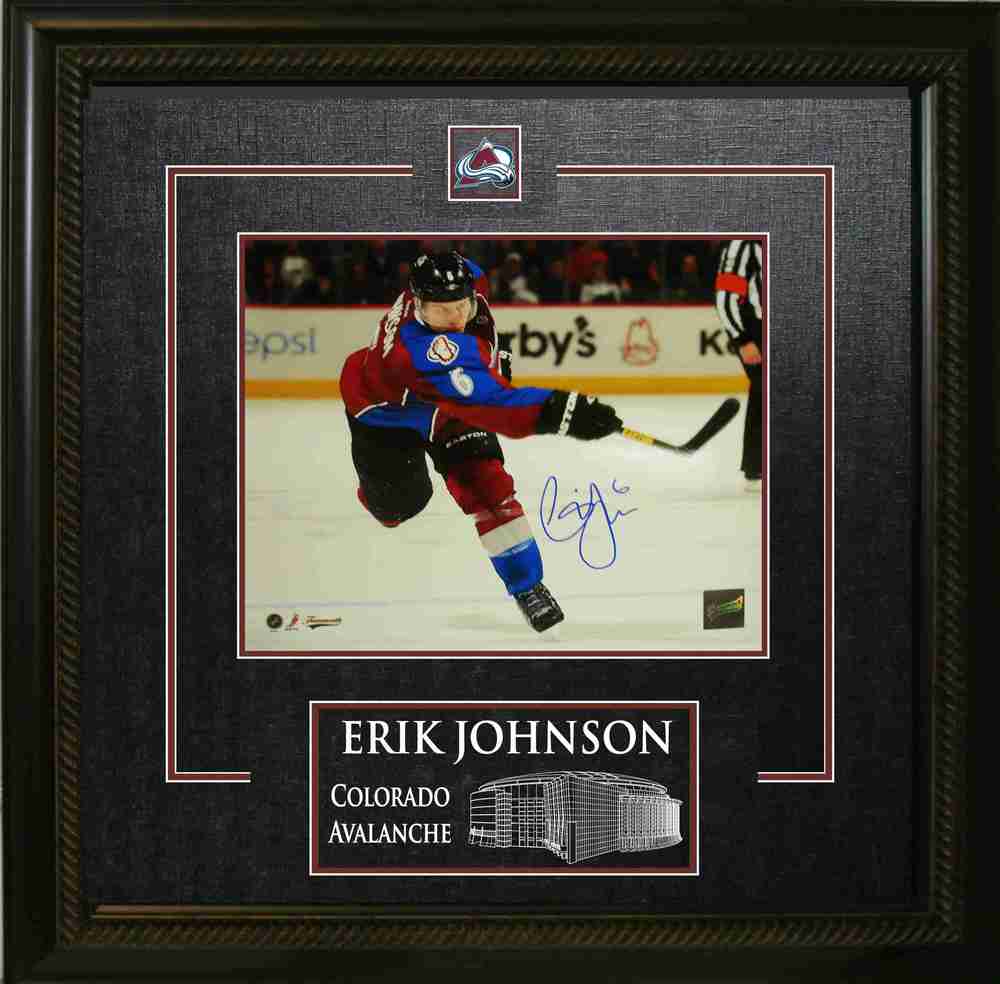 Erik Johnson - Signed & Framed 8x10 Etched Mat - Coloardo Avalanche Action Shot
