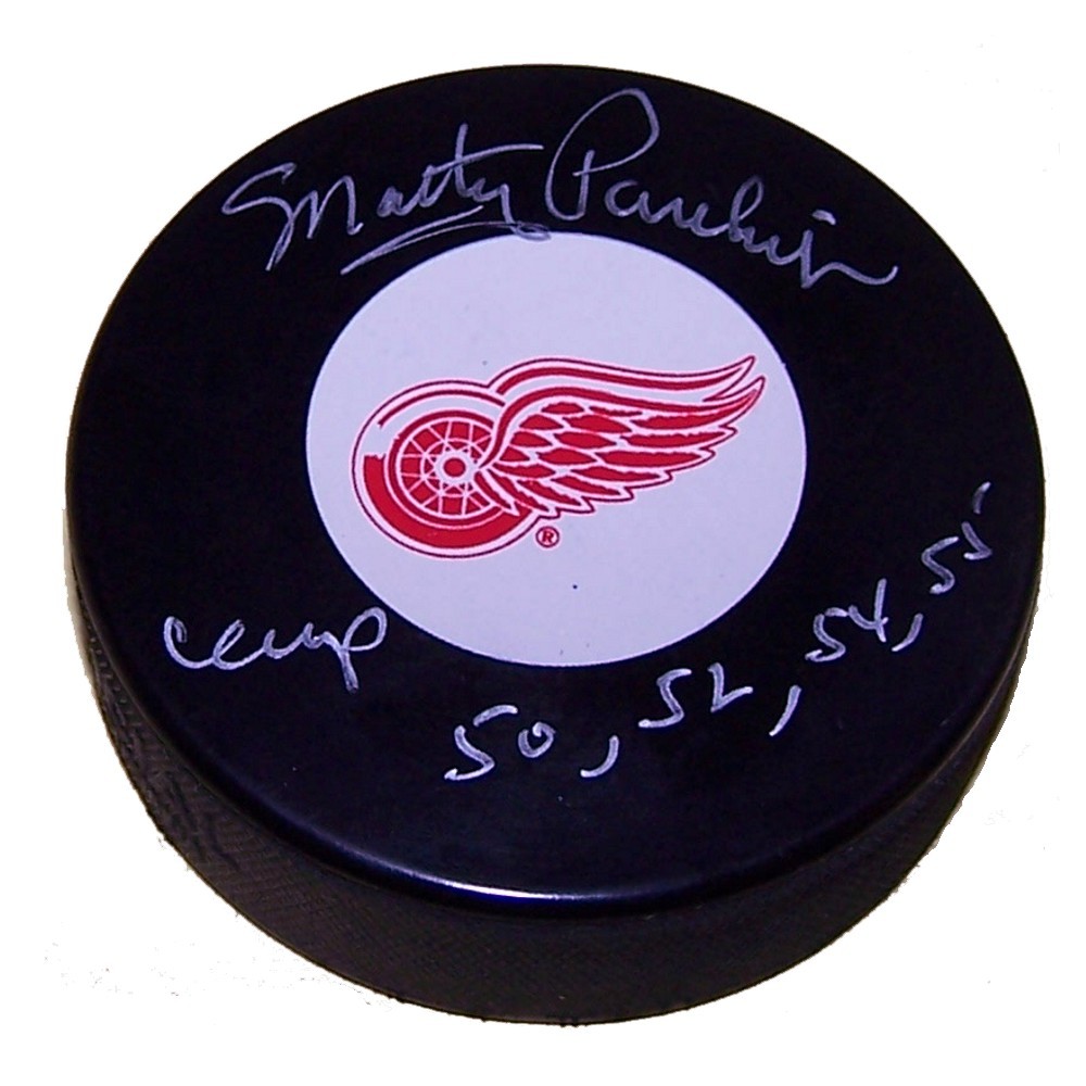 Marty Pavelich Autographed Detroit Red Wings Puck