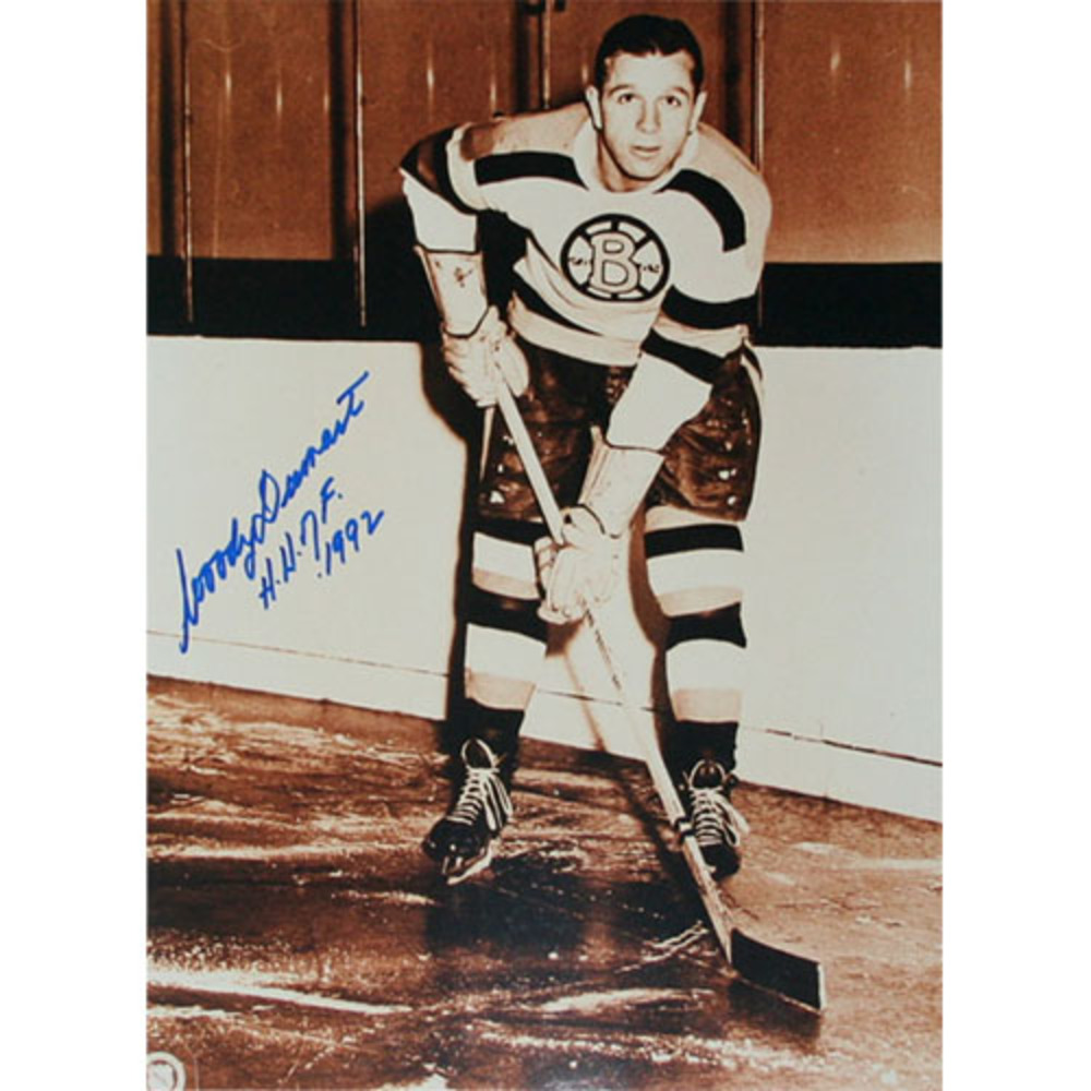 Woody Dumart (deceased) Autographed Boston Bruins 11X14 Photo w/HHOF 1992 Inscription