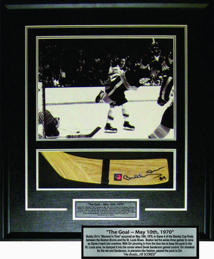 Bobby Orr - Signed & Framed Stick Blade - Featuring The Goal 11x14 Etched Mat Photo