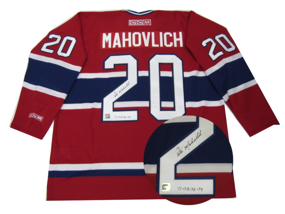 Pete Mahovlich Signed Jersey Canadiens Replica Dark Vintage