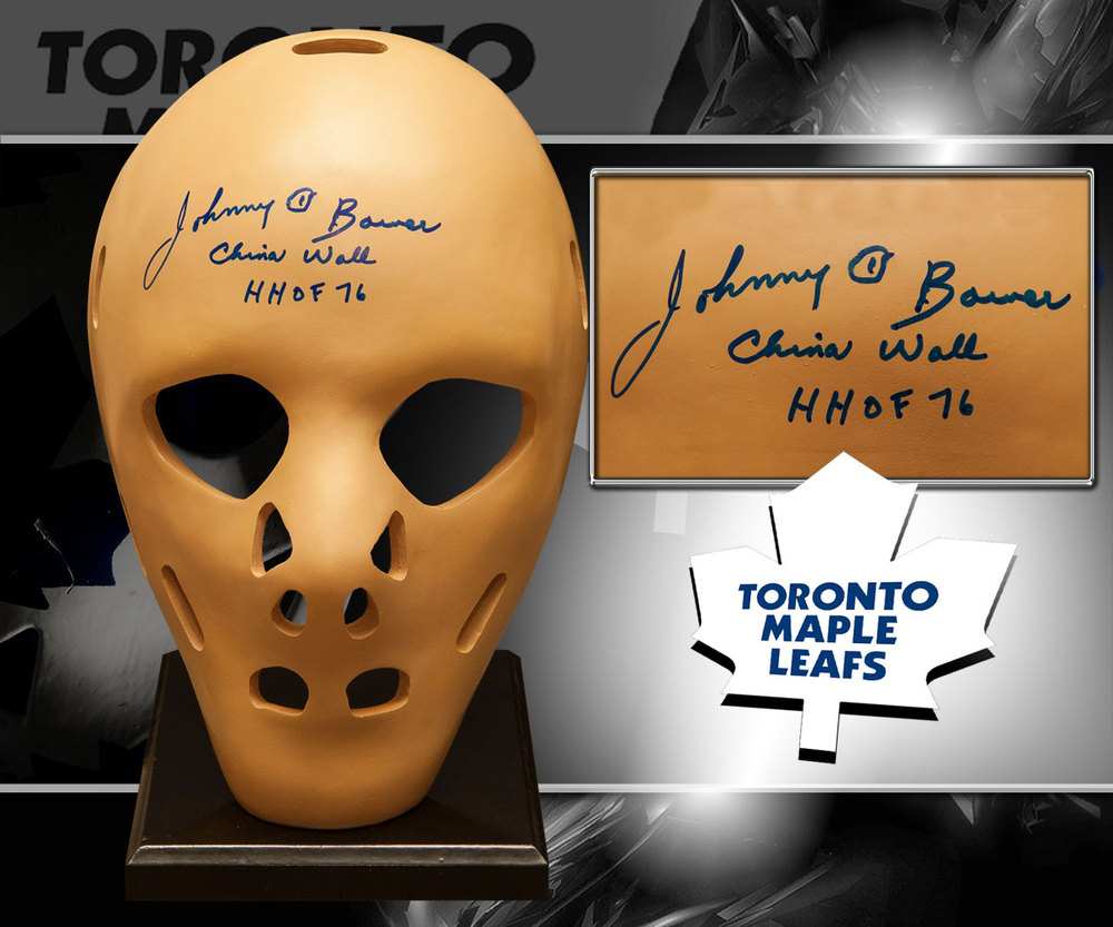 Johnny Bower Toronto Maple Leafs HOF China Wall Autographed Full Size Replica Mask