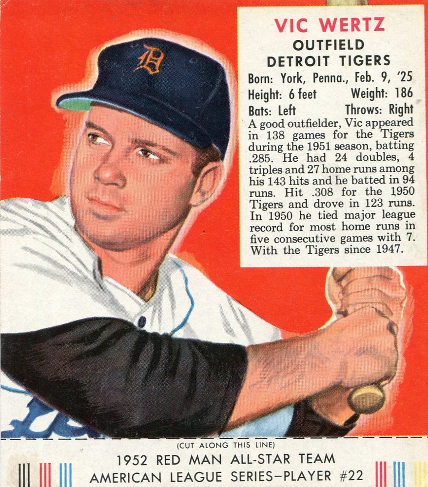 1952 Red Man #AL22 Vic Wertz -- with tab