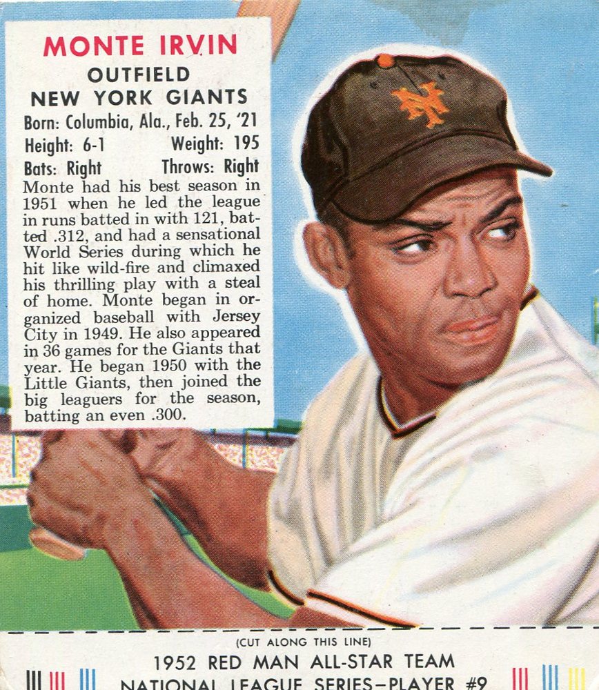 1952 Red Man #NL9 Monte Irvin -- with tab