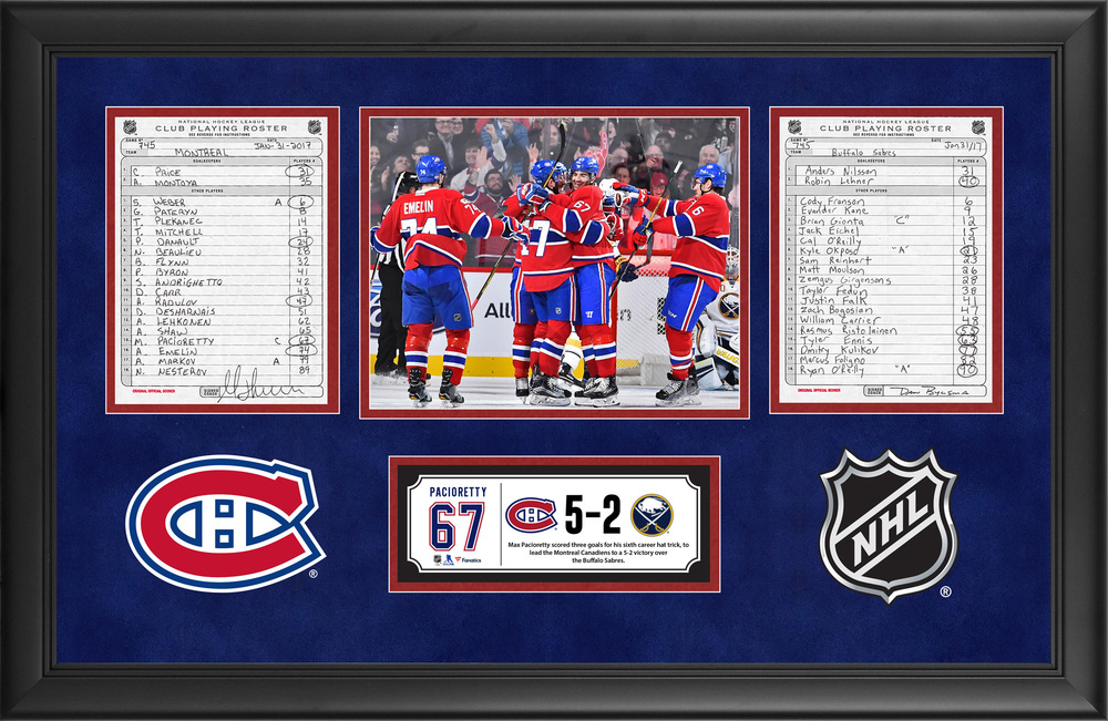 Montreal Canadiens Framed Original Line-Up Cards From January 31, 2017 vs. Buffalo Sabres - Max Pacioretty's Sixth Career Hat Trick