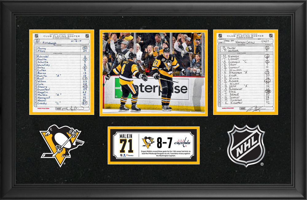 Pittsburgh Penguins Framed Original Line-Up Cards From January 16, 2017 vs. Washington Capitals - Evgeni Malkin's 13th Career Hat Trick