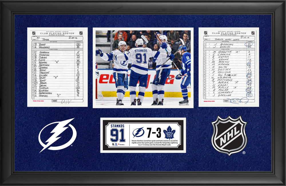 Tampa Bay Lightning Framed Original Line-Up Cards From October 25, 2016 vs. Toronto Maple Leafs - Steven Stamkos' Eighth Career Four-Point Game