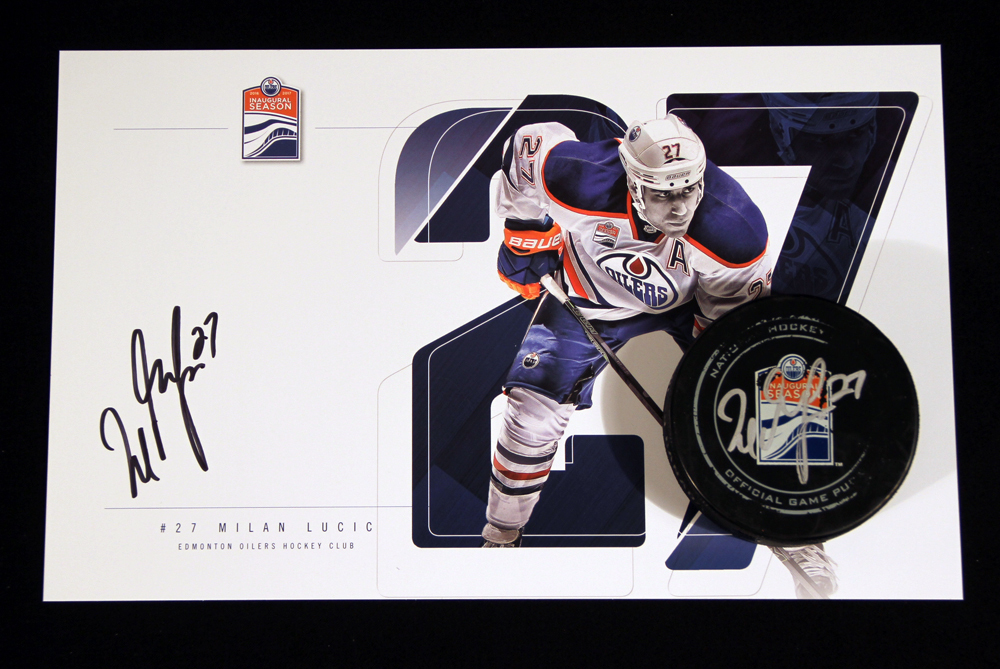 Milan Lucic #27 - Autographed 166th NHL Career Regular Season Edmonton Oilers Goal Puck Scored On November 27th, 2016 vs the Arizona Coyotes - Includes Bonus Autographed Player Card!