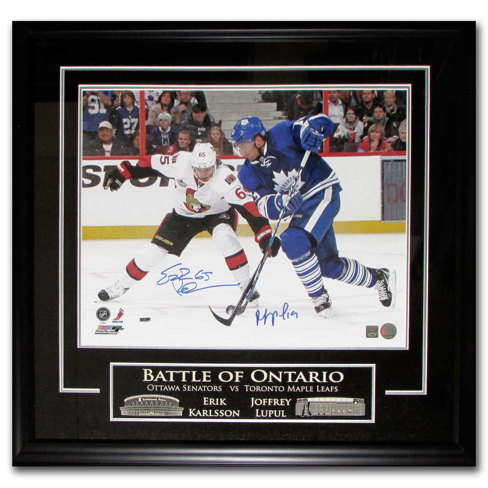 Erik Karlsson & Joffrey Lupul Autographed BATTLE OF ONTARIO Framed 16X20 Photo (Ottawa Senators, Toronto Maple Leafs)