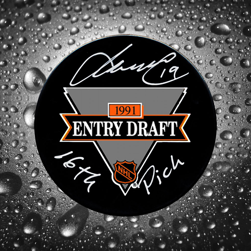 Markus Naslund 16th Pick 1991 NHL Draft Day Autographed Puck