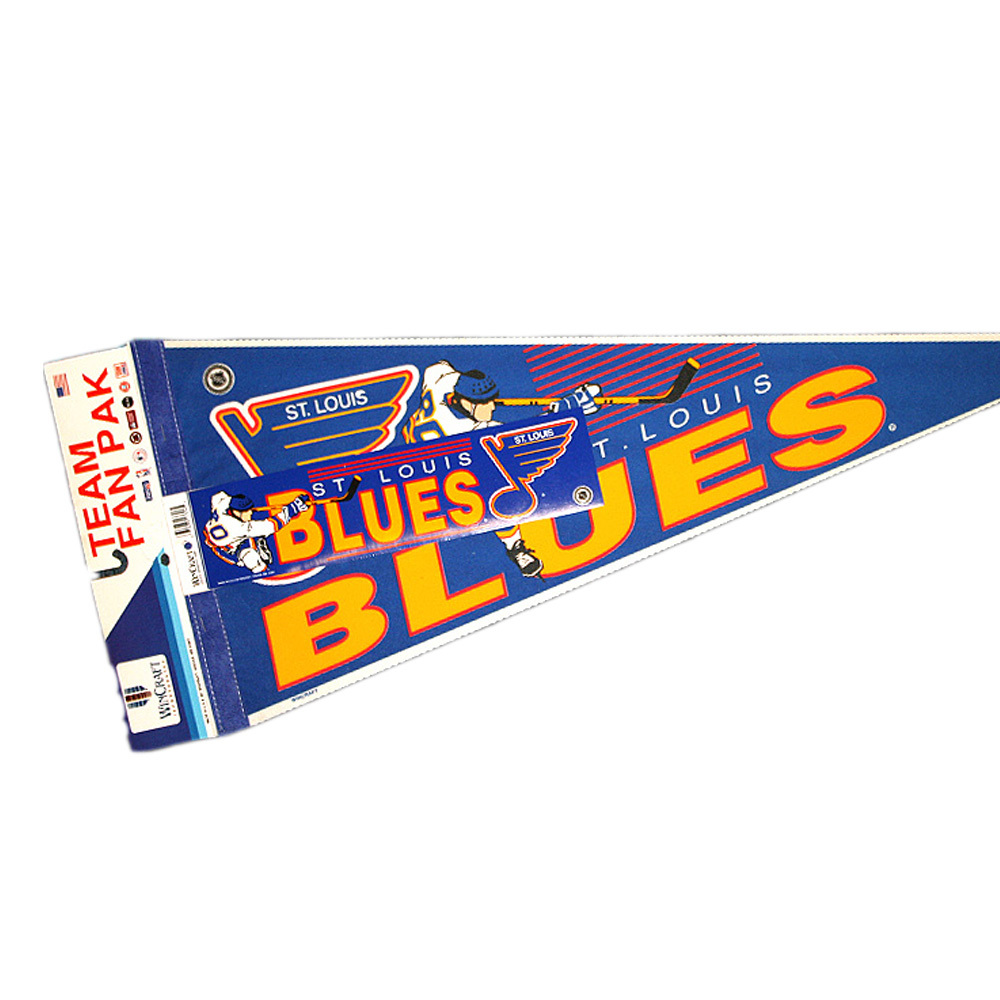 Vintage NHL Official ST. LOUIS BLUES Fan Pack - Pennant, Bumper Sticker & Badge - NOS