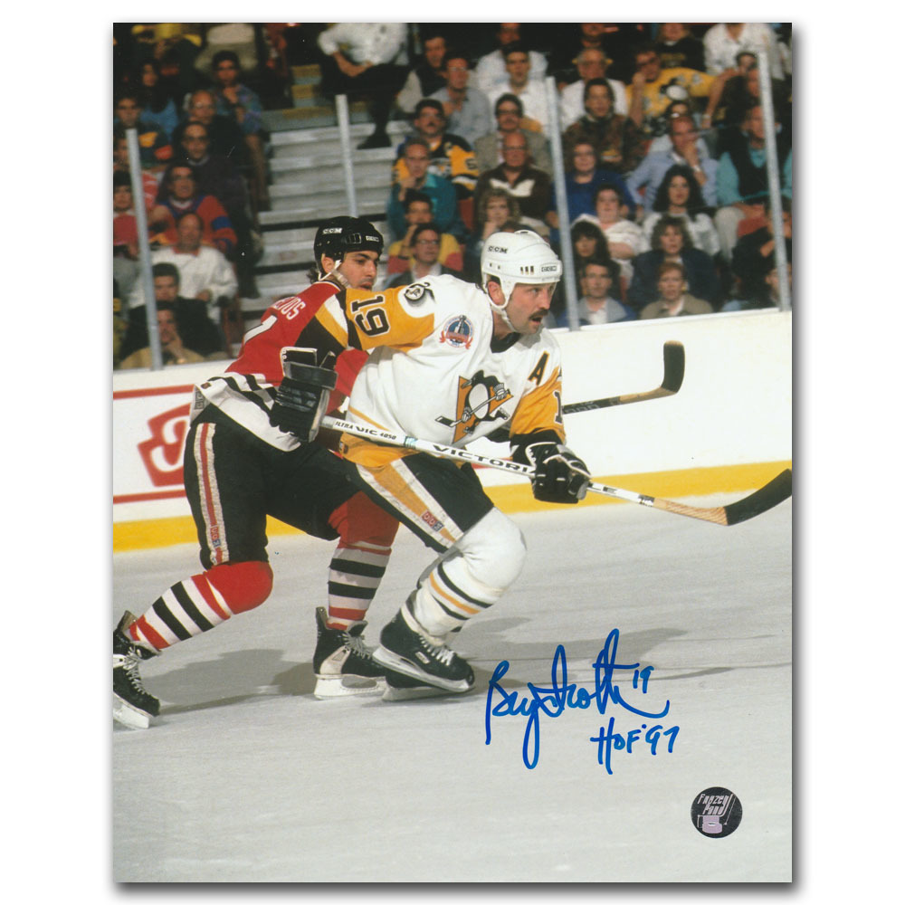 Bryan Trottier Autographed Pittsburgh Penguins 8X10 Photo w/HOF 97 Inscription