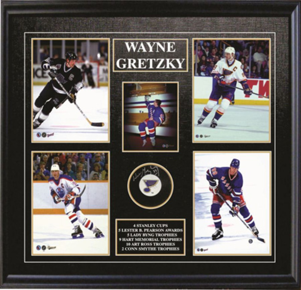 Wayne Gretzky Signed St. Louis Blues Puck with Five Photos