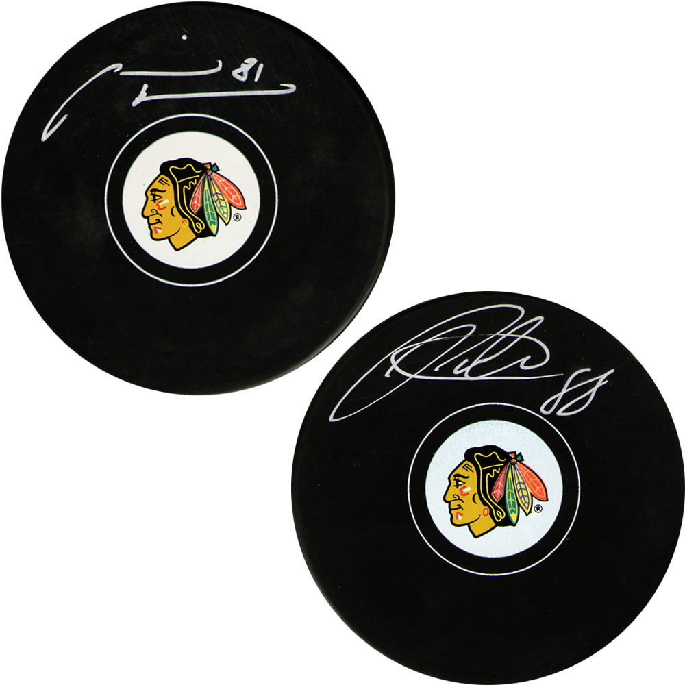 Patrick Kane & Marian Hossa Autographed Chicago Blackhawks Puck Combo