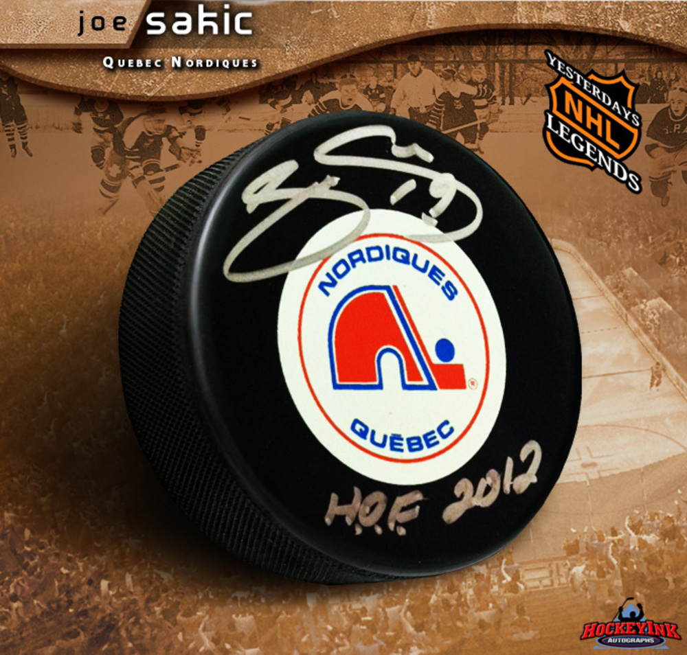 JOE SAKIC Signed Quebec Nordiques Puck Inscribed HOF