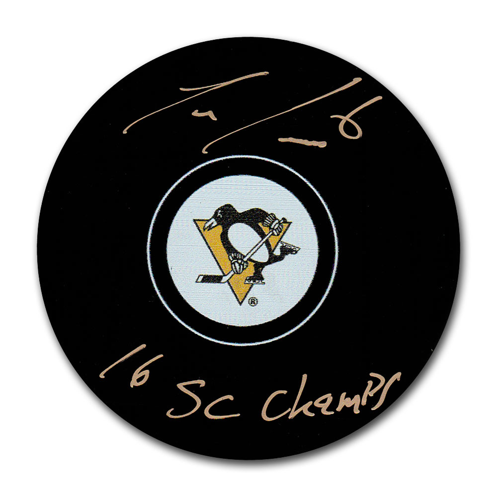Trevor Daley Autographed Pittsburgh Penguins Puck w/16 SC CHAMPS Inscription