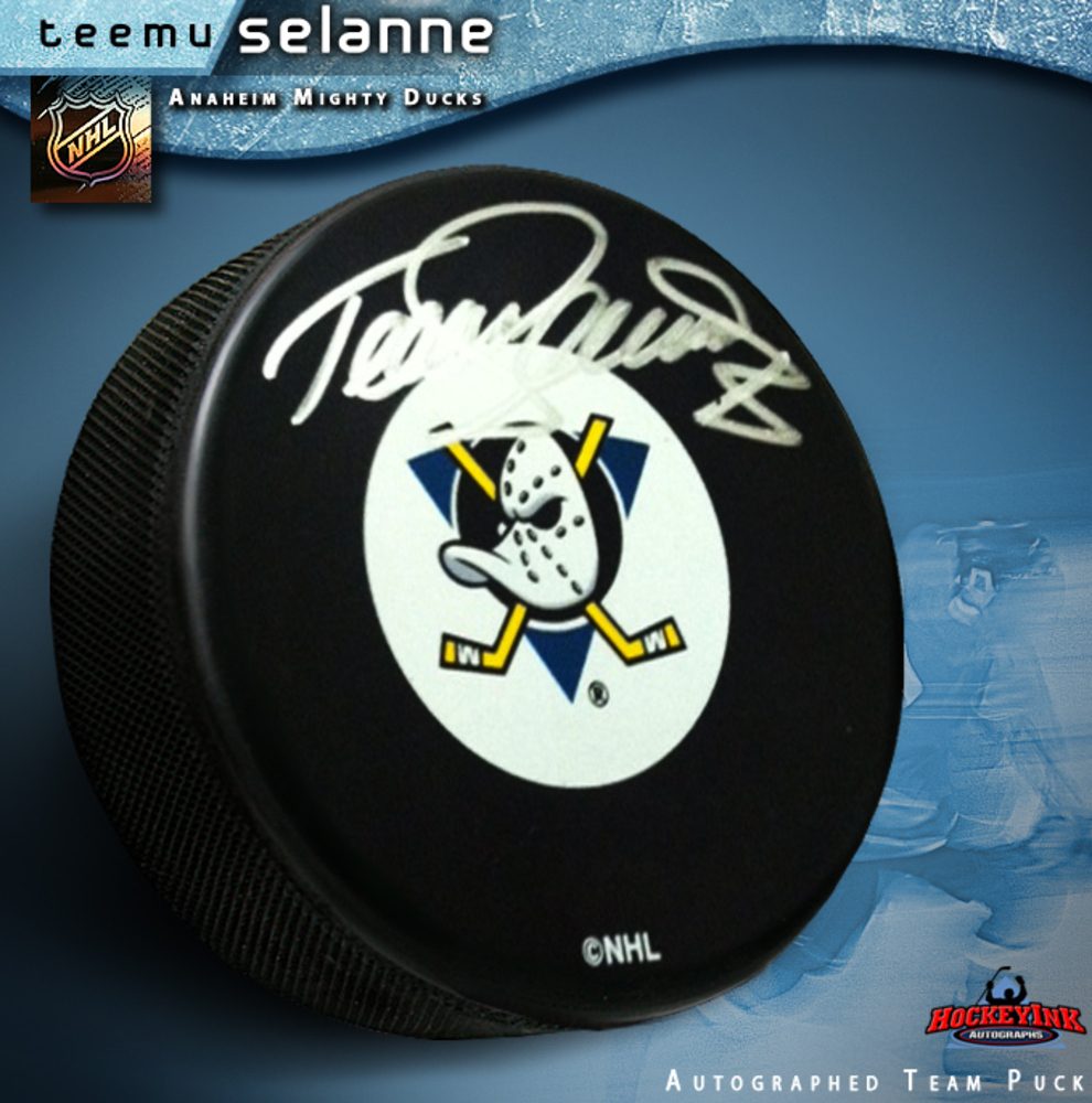 TEEMU SELANNE Signed Anaheim Mighty Ducks Puck