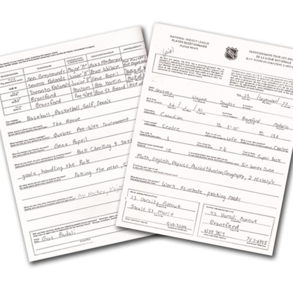 Copy of Wayne Gretzky's 1977 NHL Draft-Eligible Player Questionnaire (Edmonton Oilers)