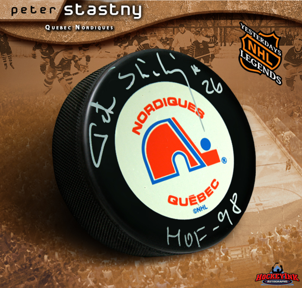 PETER STASTNY Signed Retro Quebec Nordiques Hockey Puck