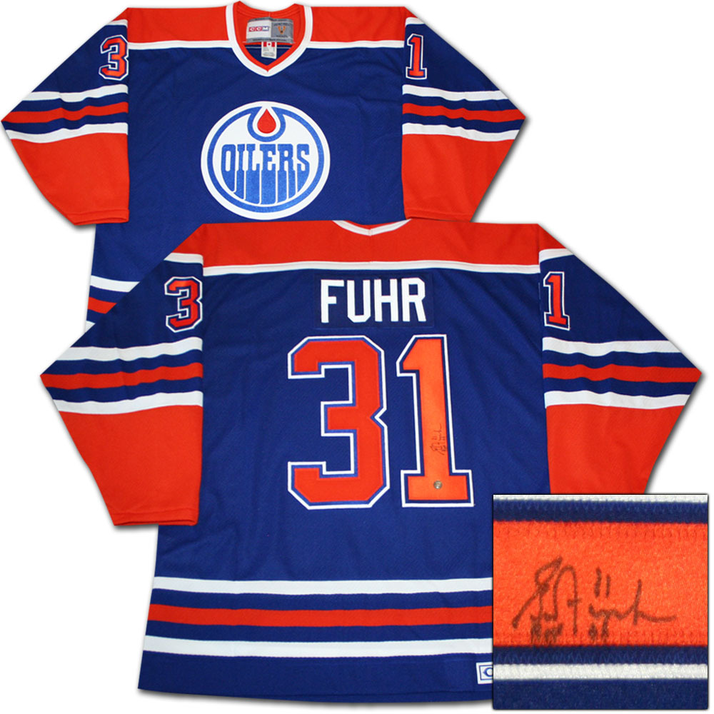 Grant Fuhr Autographed Edmonton Oilers Jersey w/HOF 03 Inscription