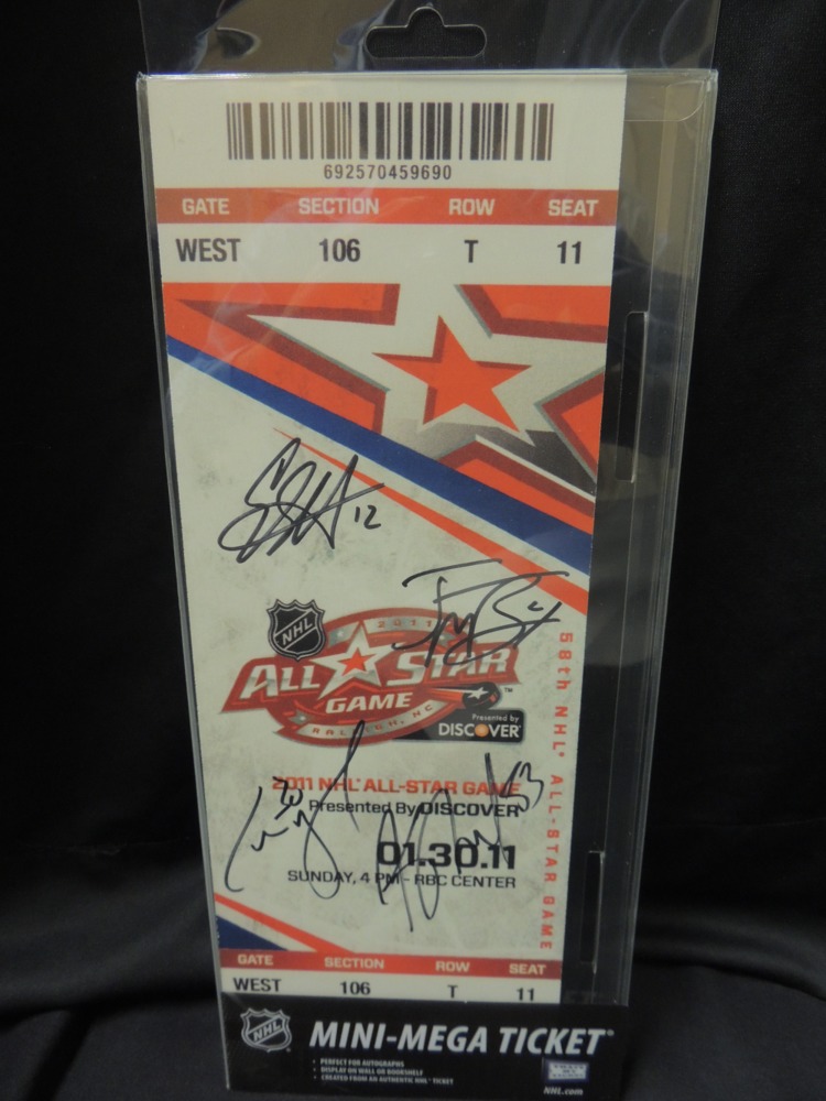 2011 All-Star Game Mini Mega Ticket Signed by Eric Staal #12, Cam Ward #30, Jeff Skinner #53 and Jamie McBain #4