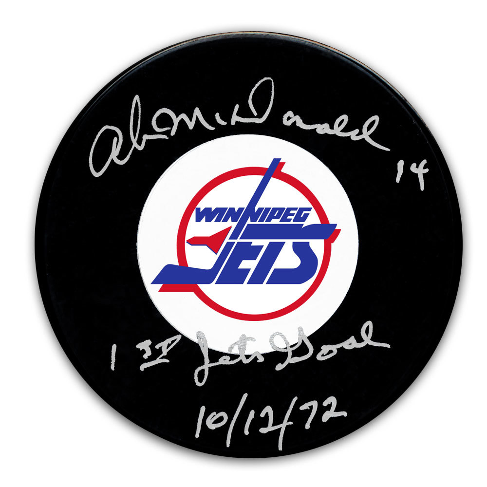 Ab McDonald Winnipeg Jets 1st Jets Goal 10.12.72 Autographed Puck