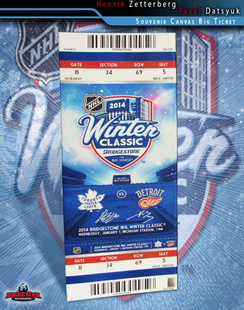 PAVEL DATSYUK and HENRIK ZETTERBERG Signed 2014 NHL WINTER CLASSIC Commemorative Canvas Mega Ticket 32in x 12in-Detroit Red Wings