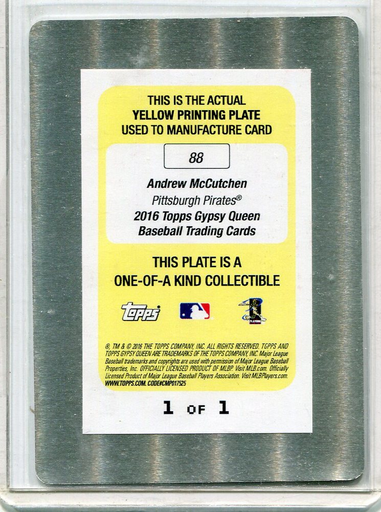 2016 Topps Gypsy Queen Printing Plates Yellow #88 Andrew McCutchen 1/1