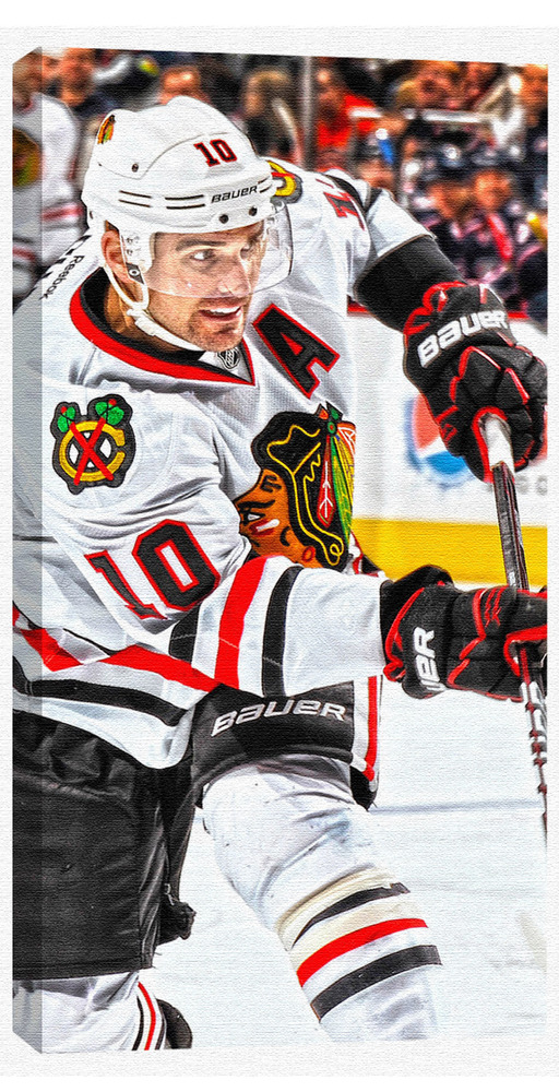 Sharp,P Unsigned 7x14 Canvas Blackhawks White Jersey