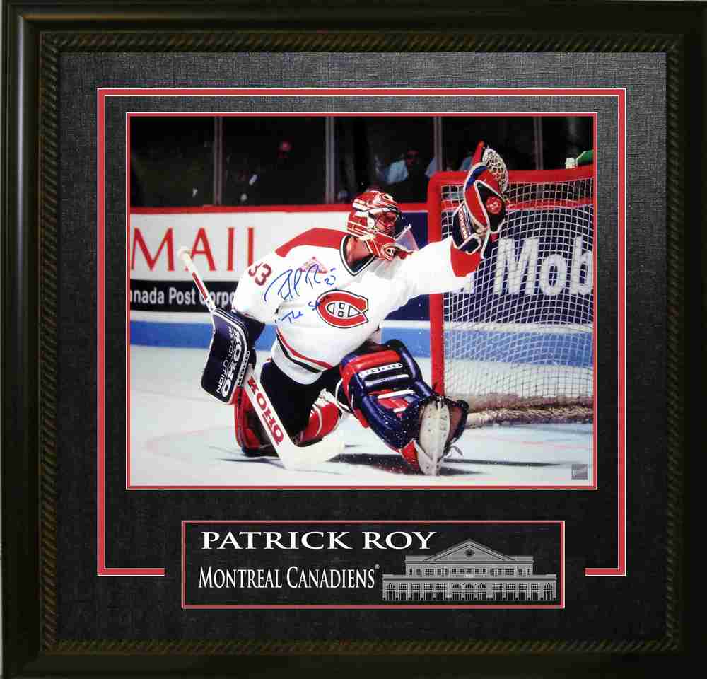 Roy,P Signed 16x20 with etching - Montreal Canadiens White Action Photo