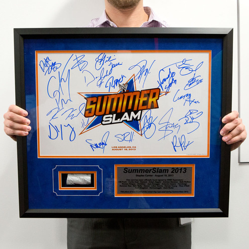SummerSlam 2013 Signed Plaque with piece of USED Ring Rope