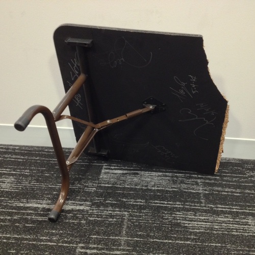 Piece of used broken mini table signed by 3MB, Hornswoggle, Los Matadores & El Torito (From Extreme Rules - 05/04/14)