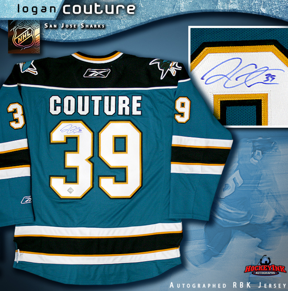 LOGAN COUTURE Signed Teal RBK San Jose Sharks Jersey