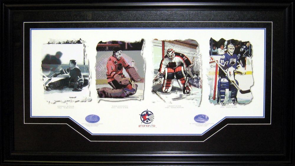 All-Star Protection - Deluxe Framed Johnny Bower, Tony Esposito, Grant Fuhr, and Curtis Joseph