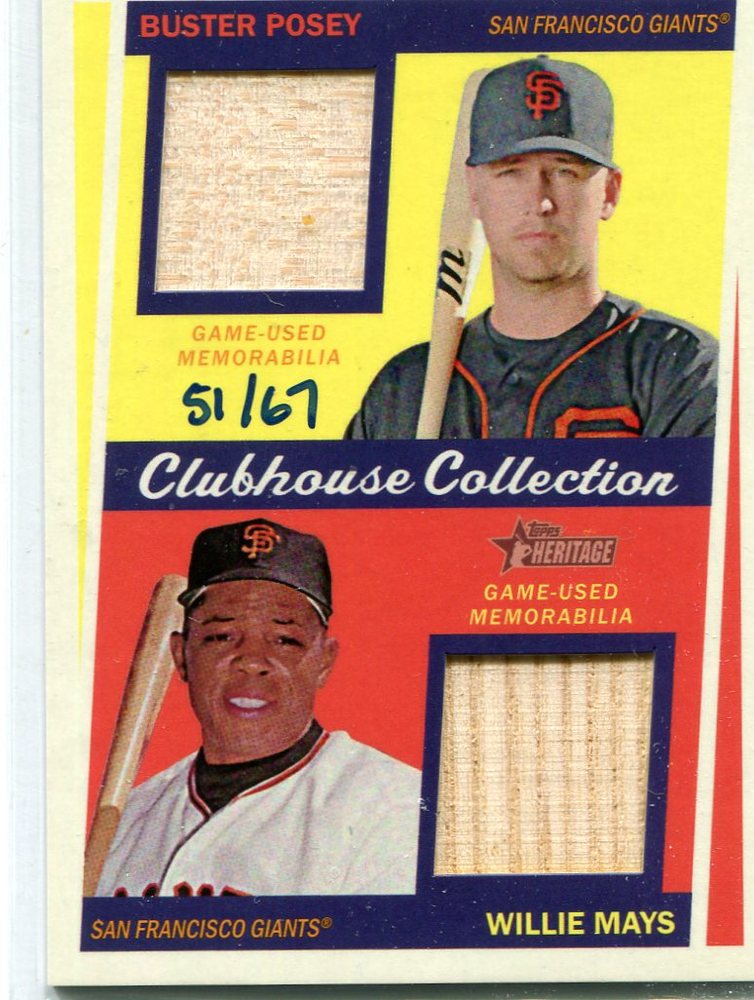 2016 Topps Heritage Clubhouse Collection Dual Relics bats Buster Posey/Willie Mays 51/67