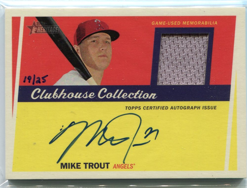 2016 Topps Heritage Clubhouse Collection Relic Autographs Mike Trout 19/25