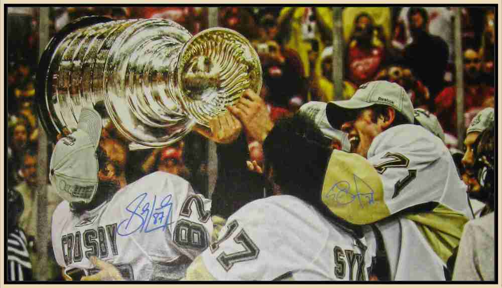 Sidney Crosby & Evgeni Malkin - Dual Signed 14x28 Pittsburgh Penguins Cup Celebration Canvas