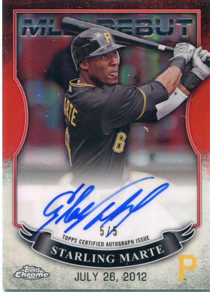 2016 Topps Chrome MLB Debut Autographs Red Refractors Starling Marte 5/5
