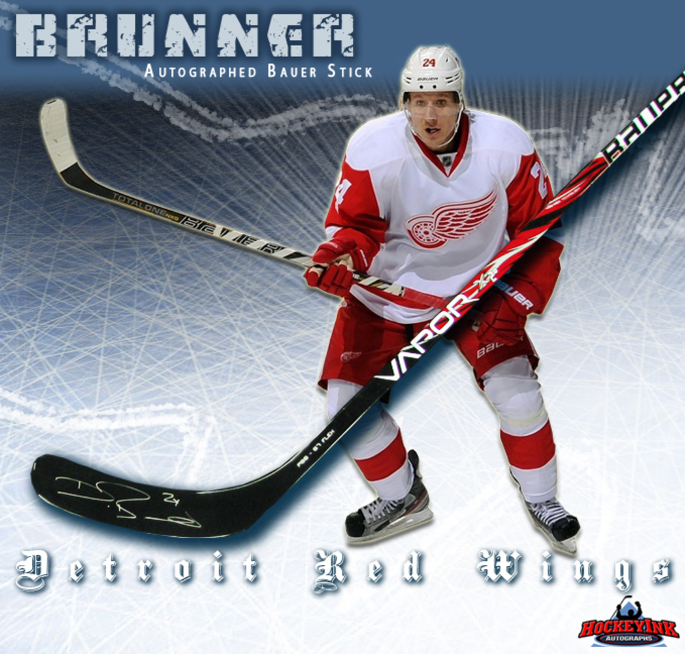 DAMIEN BRUNNER Signed Bauer Stick - Detroit Red Wings