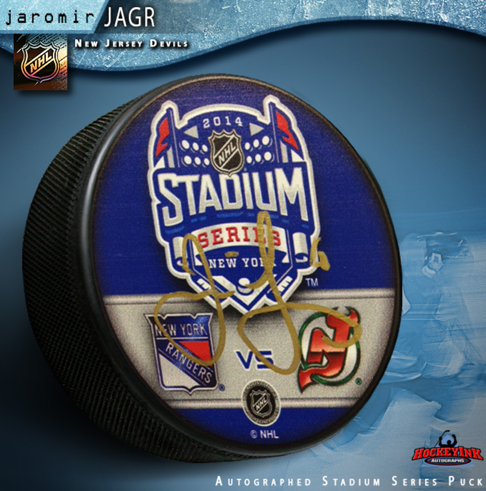JAROMIR JAGR Signed 2014 NHL Stadium Series New Jersey Devils Puck