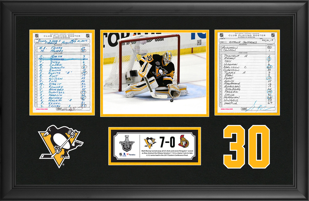 Pittsburgh Penguins Framed Original Line-Up Cards From May 21, 2017 vs. Ottawa Senators - Matt Murray Makes 25 Saves in Game 5 Playoff Shutout