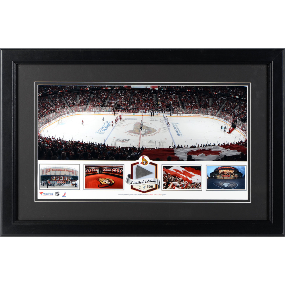 Canadian Tire Centre Ottawa Senators Framed Panoramic Collage with Game-Used Puck-Limited Edition of 500