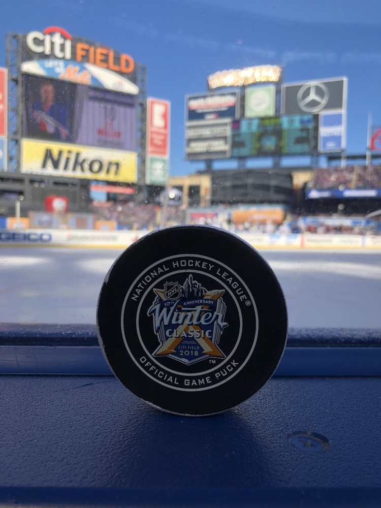 New York Rangers vs. Buffalo Sabres 2018 NHL Winter Classic Game-Used Puck - First Puck Collected