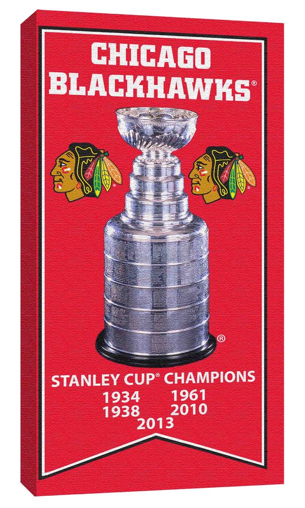 Chicago Blackhawks Stanley Cup Banner Unsigned 7x15 Canvas with Cup Photo